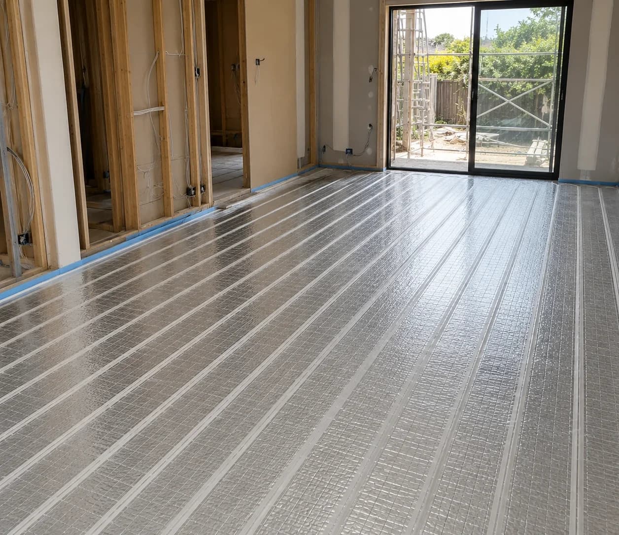 Electric underfloor heating below a timber or laminate floor finish