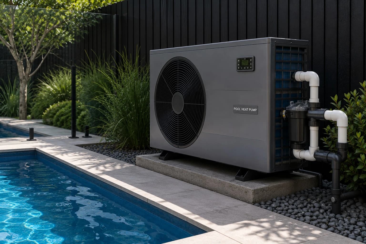 Pool heat pump system serving a swimming pool