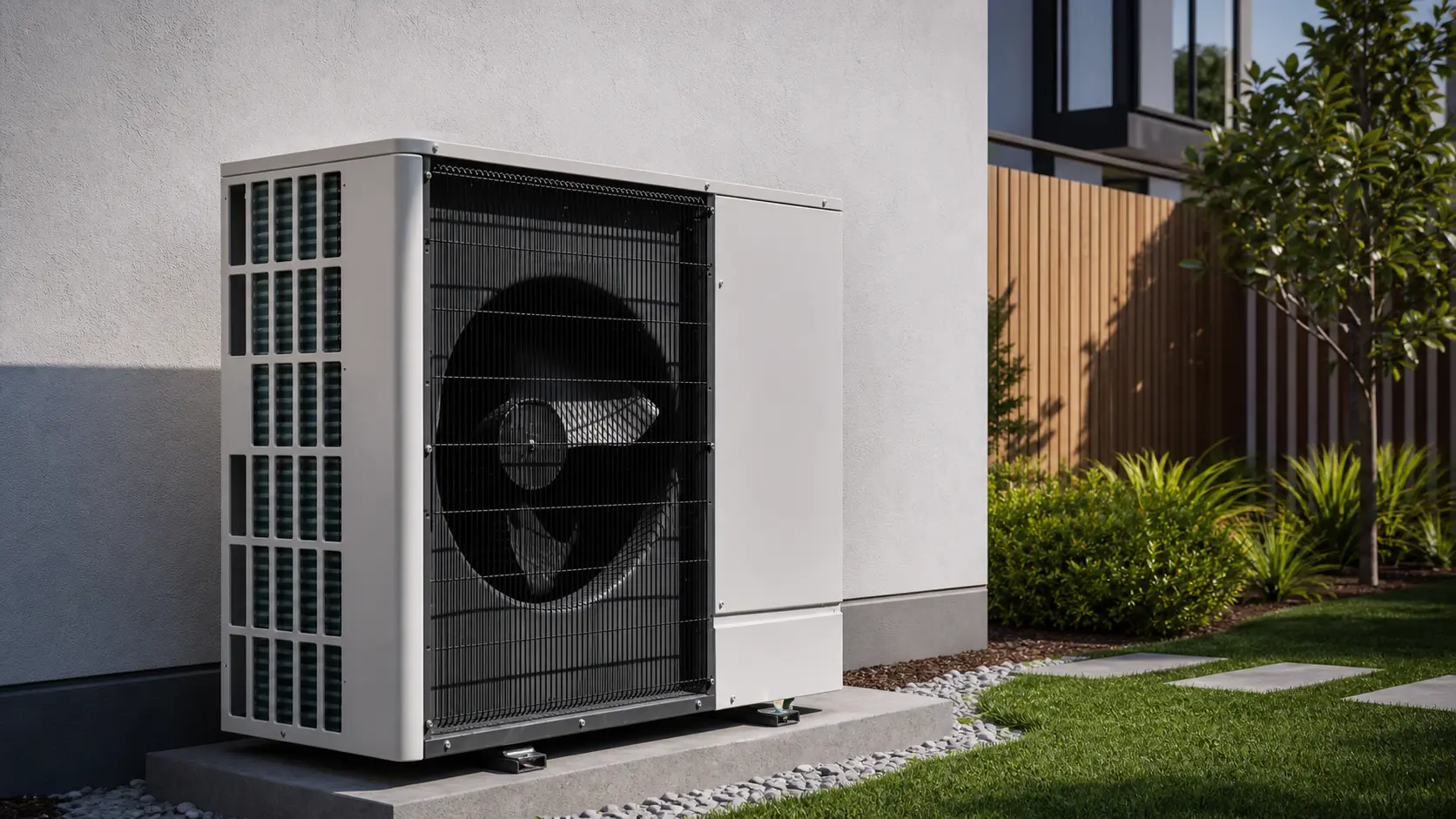 Outdoor heat pump unit connected to building services